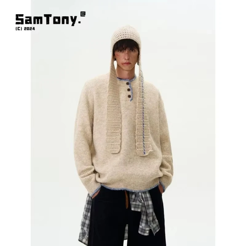 American Retro Simple Knitted Sweater for Unisex Autumn and Winter Contrast Pullover O-neck Long Sleeve Lazy Couple Jumpers
American Retro Simple Knitted Sweater for Unisex Autumn and Winter Contrast Pullover O-neck Long Sleeve Lazy Couple Jumpers