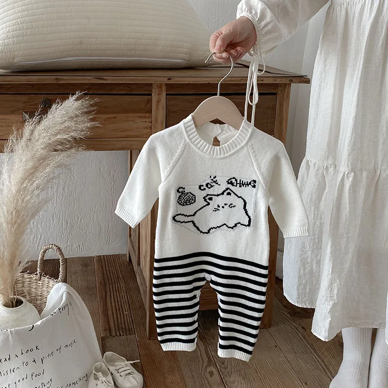 MILANCEL New Autumn Baby rompers 3M-3T Black white stripe girls cute cat jumpsuit Toddler Thin Knitted One Piece
MILANCEL New Autumn Baby rompers 3M-3T Black white stripe girls cute cat jumpsuit Toddler Thin Knitted One Piece