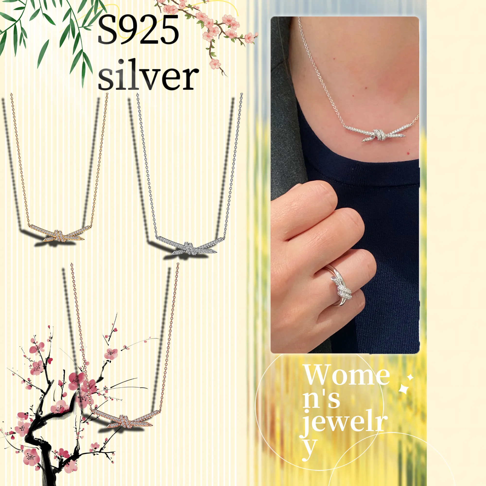 Solid silver S925 women's jewelry, bow set with zircon necklace, Valentine's Day anniversary gift for girlfriend to wear
Solid silver S925 women's jewelry, bow set with zircon necklace, Valentine's Day anniversary gift for girlfriend to wear
