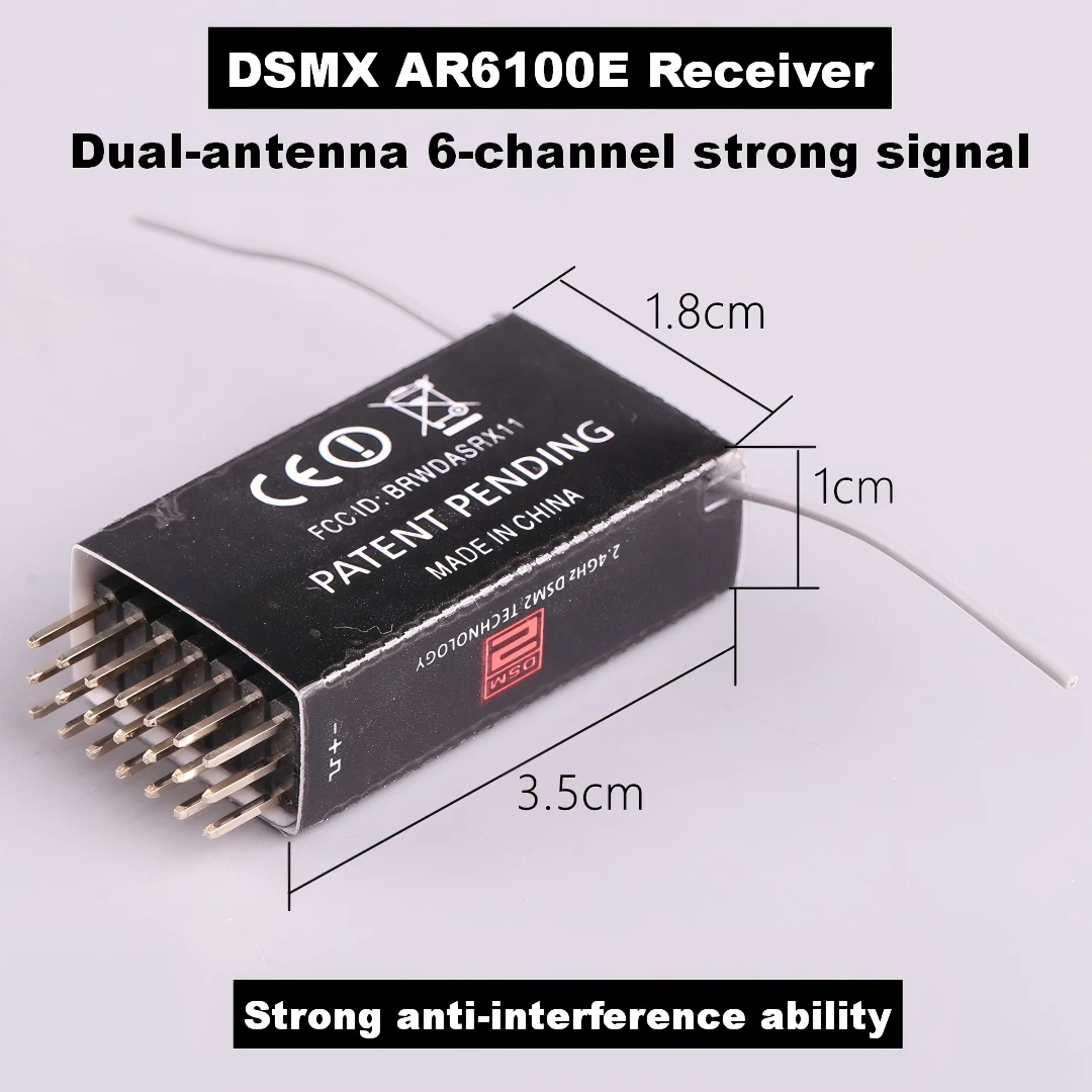 AR6100E 6 Channel Aircraft Receiver Wireless Connection Support DSM2 CompatibleDX6I DX7 DX8 DX18 DSX6 DSX9
AR6100E 6 Channel Aircraft Receiver Wireless Connection Support DSM2 CompatibleDX6I DX7 DX8 DX18 DSX6 DSX9