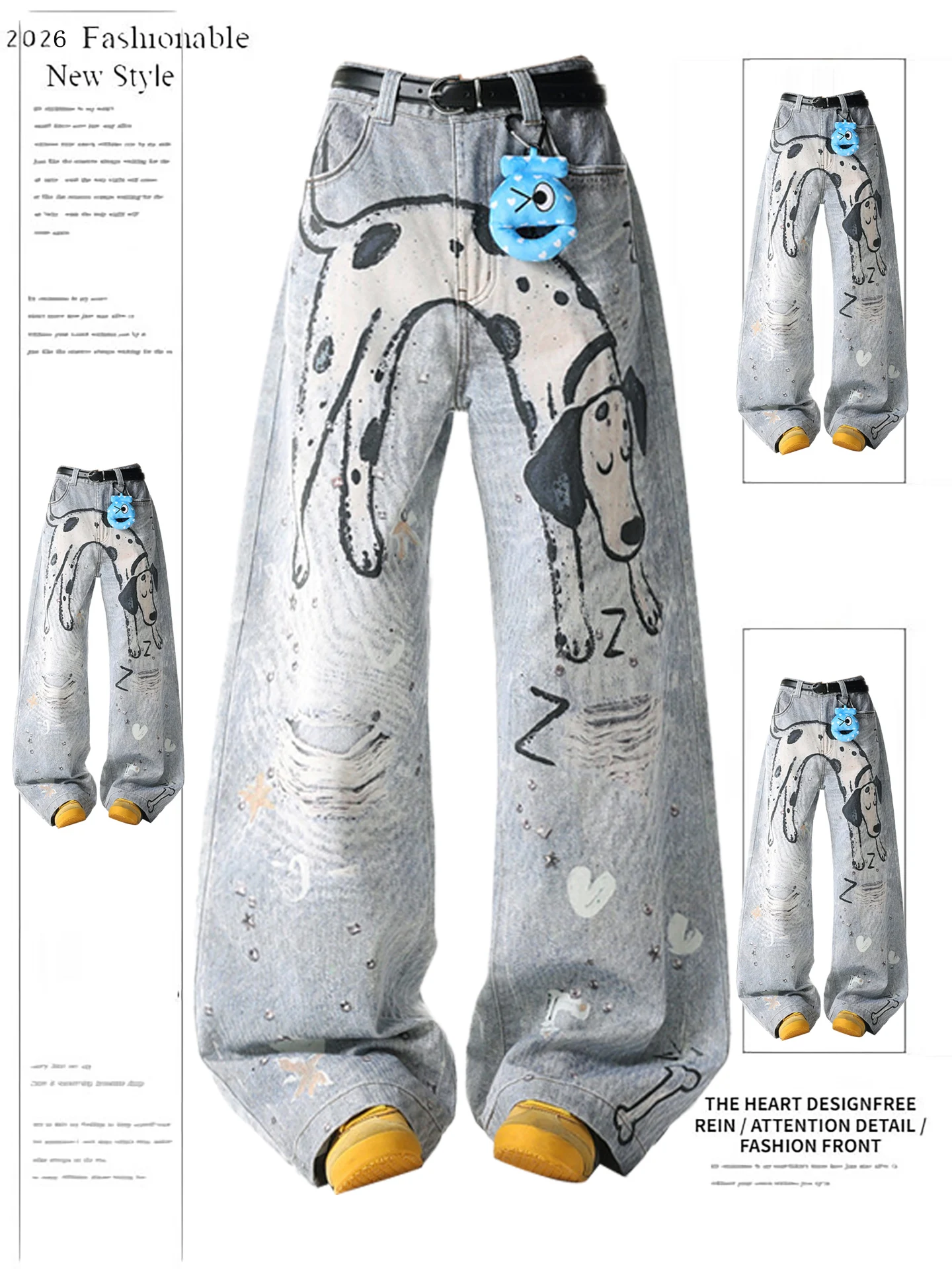 Retro American Waed Dog Print Jeans Women High Waist Wide Leg Pants Spring Trend Loose Straight Cut Denim Casual Trousers
Retro American Waed Dog Print Jeans Women High Waist Wide Leg Pants Spring Trend Loose Straight Cut Denim Casual Trousers