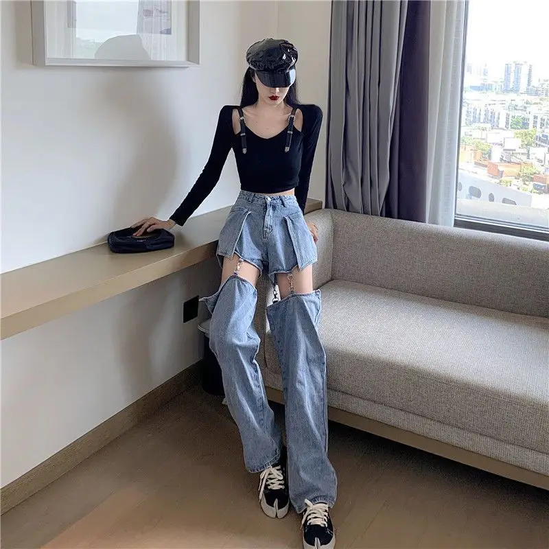 Women's Detachable 2-In-1 Wide-Leg Jeans, High Waist Cutout Denim Pants, Removable Legging Design, Streetwear Style
Women's Detachable 2-In-1 Wide-Leg Jeans, High Waist Cutout Denim Pants, Removable Legging Design, Streetwear Style
