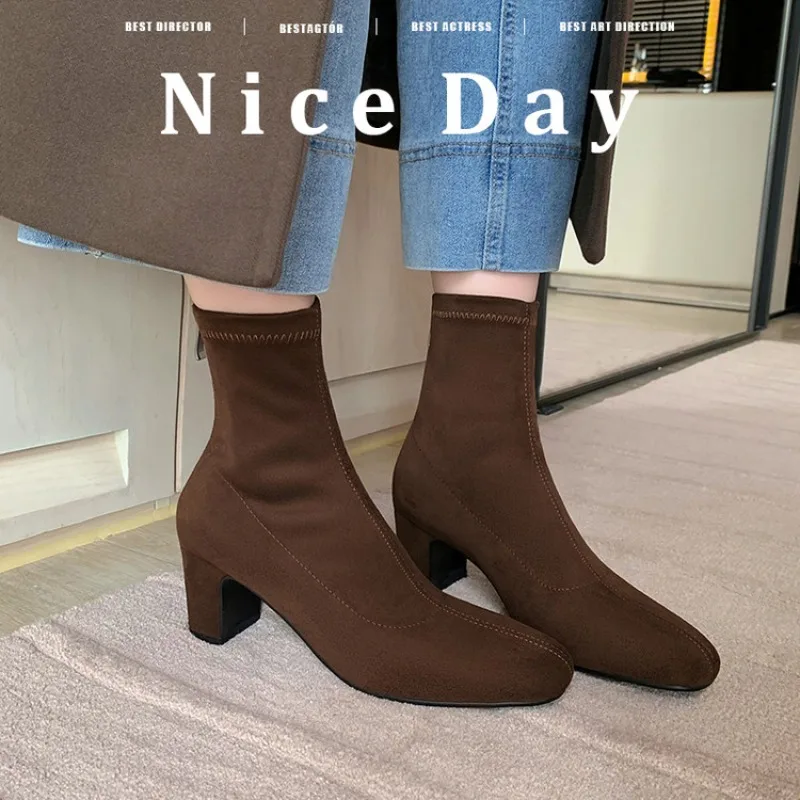 Women Stretch Boots New Trendy Chunky Heel Elegant Shoes Slip on Brown Black Ankle Boots Spring Autumn Daily Boots
Women Stretch Boots New Trendy Chunky Heel Elegant Shoes Slip on Brown Black Ankle Boots Spring Autumn Daily Boots
