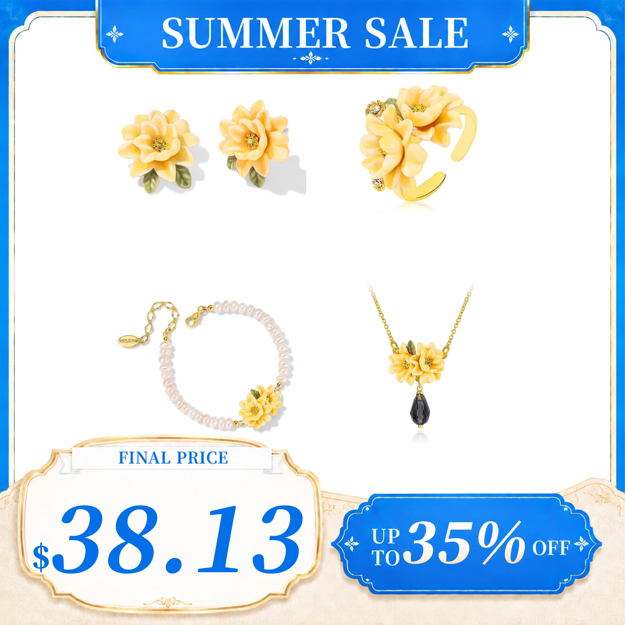 Juicy Grape Enamel Yellow Gardenia Jewelry Set Gold Plated Floral Necklace Earrings Pearl Bracelet Gift for Women
Juicy Grape Enamel Yellow Gardenia Jewelry Set Gold Plated Floral Necklace Earrings Pearl Bracelet Gift for Women