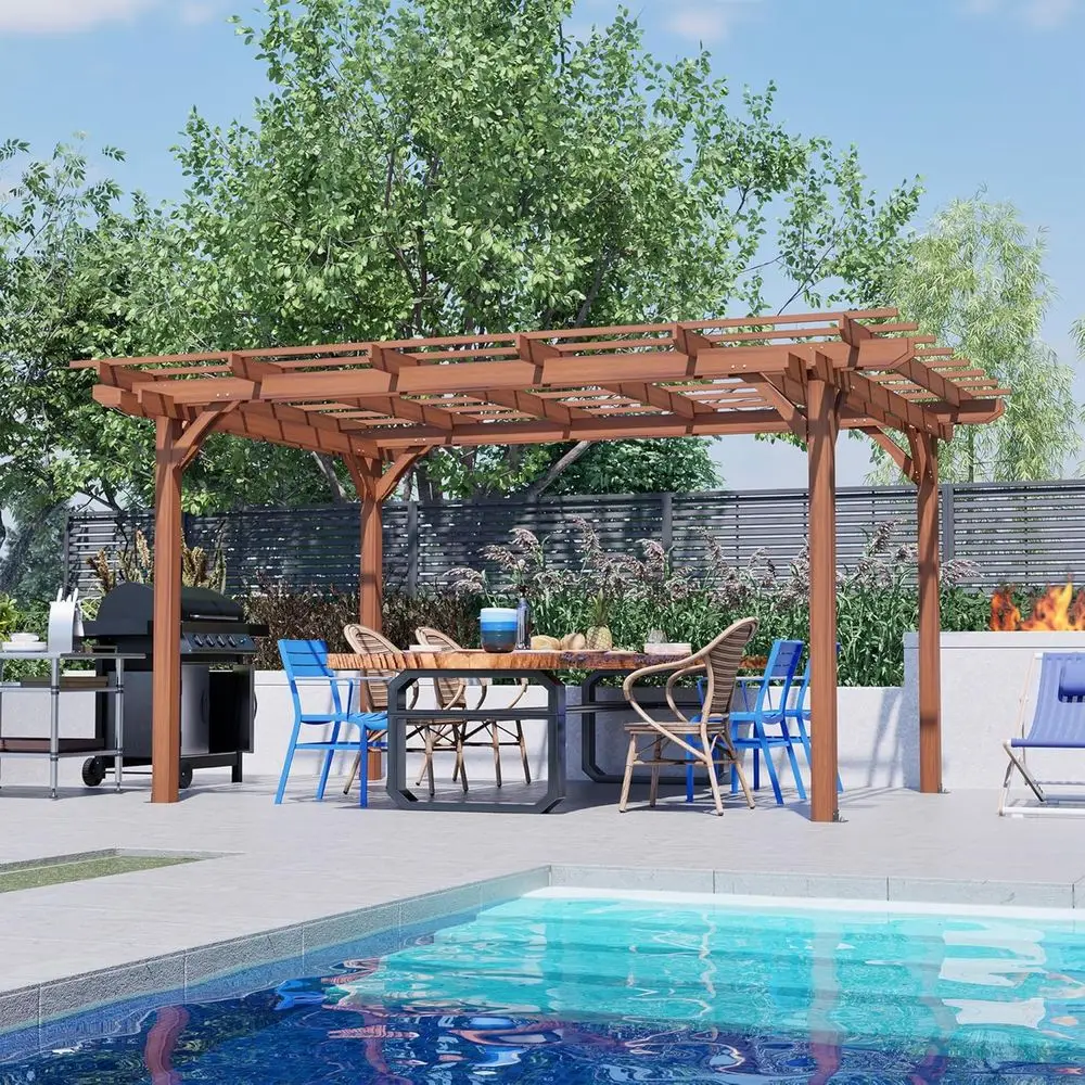 12ft x 10ft Outdoor Wooden Pergola with Sunshade, Ideal for Patio, Garden, and Backyard in Brown
12ft x 10ft Outdoor Wooden Pergola with Sunshade, Ideal for Patio, Garden, and Backyard in Brown
