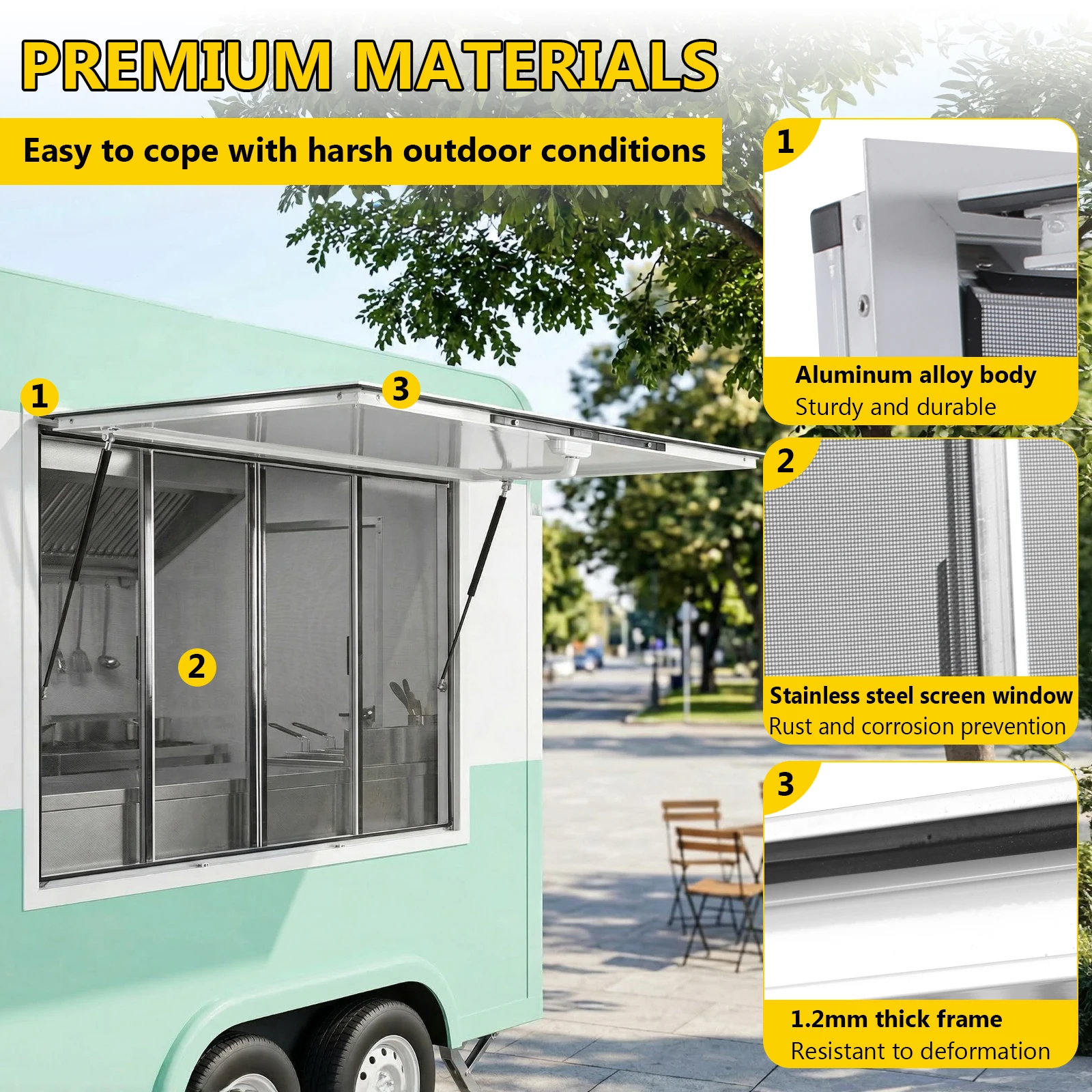 Food Trailer Window 36x36/48x36/53x33inch with 4 Sliding Door Awning Door Drag Hook (Glass Not Included)
Food Trailer Window 36x36/48x36/53x33inch with 4 Sliding Door Awning Door Drag Hook (Glass Not Included)