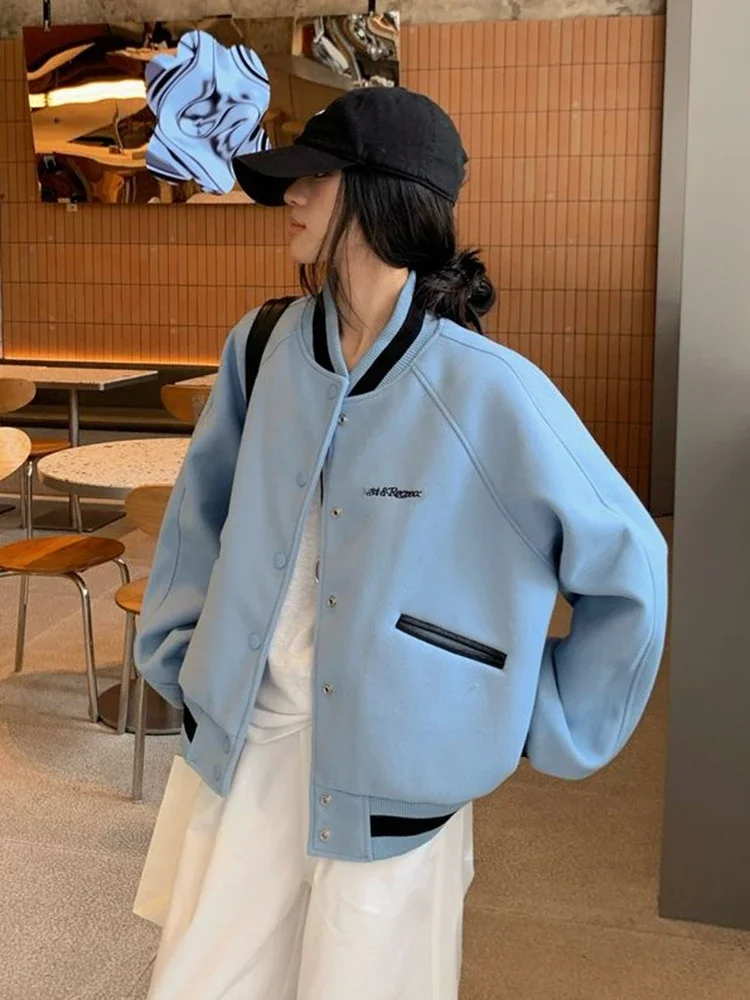 Zoki American Blue Baseball Jacket Women Vintage Streetwear Y2K Coats Loose Long Sleeve Letter Lady Casual Outwear Fall Winter
Zoki American Blue Baseball Jacket Women Vintage Streetwear Y2K Coats Loose Long Sleeve Letter Lady Casual Outwear Fall Winter