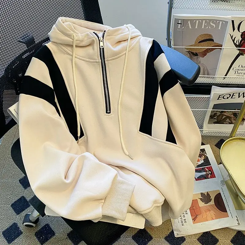 Trendy brand half-zip drawstring hooded velvet thickened sweatshirt for women winter new casual color matching large size top
Trendy brand half-zip drawstring hooded velvet thickened sweatshirt for women winter new casual color matching large size top
