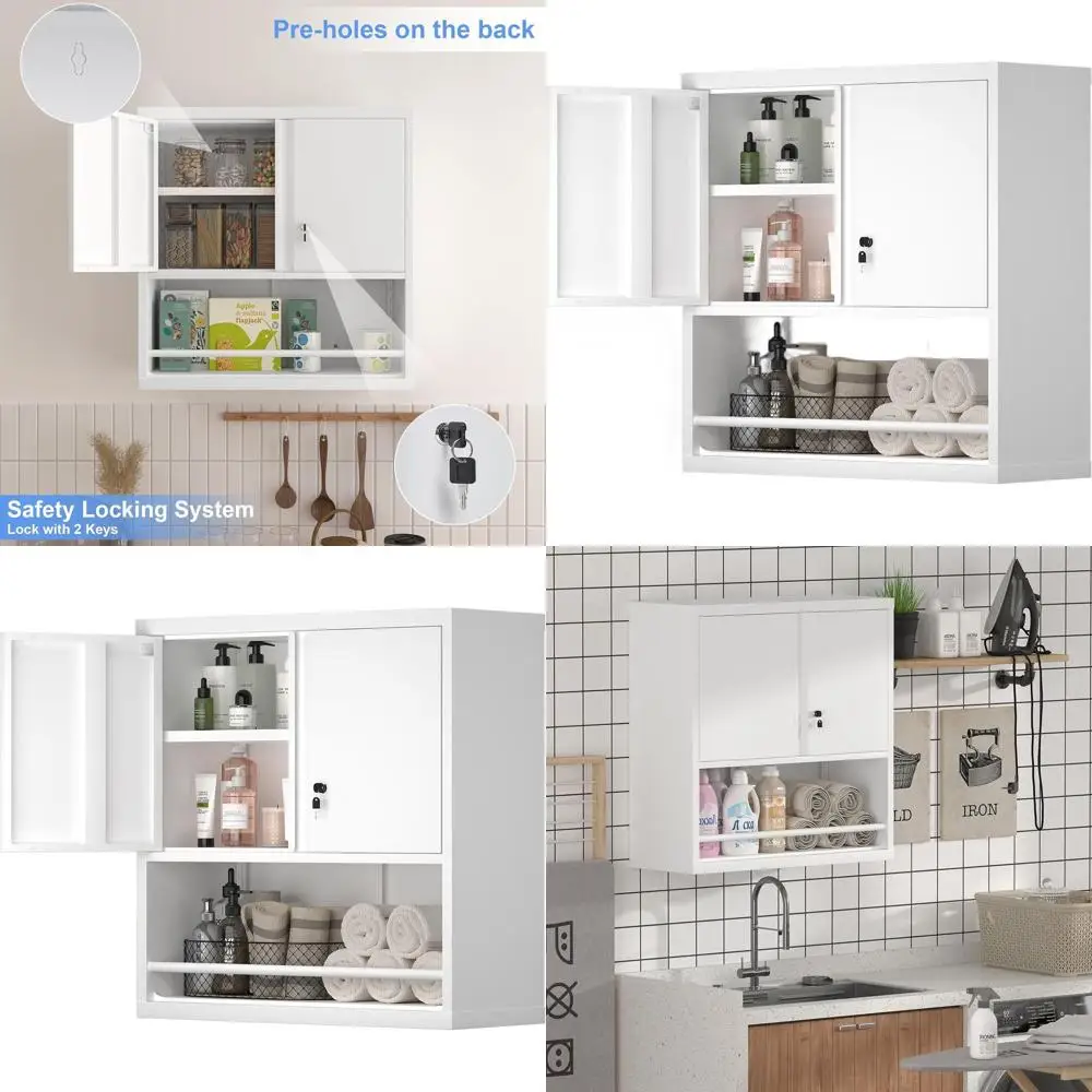 Secure Steel Wall-Mounted Storage Cabinet with Shelves and Guard Bar for Kitchen, Laundry, and Home Office
Secure Steel Wall-Mounted Storage Cabinet with Shelves and Guard Bar for Kitchen, Laundry, and Home Office