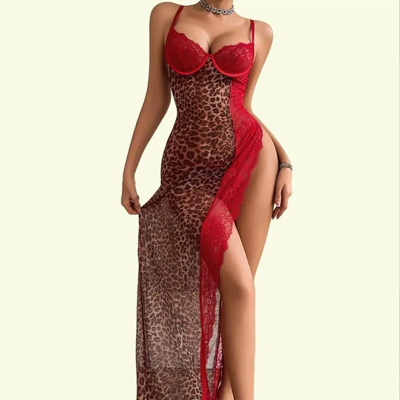 Toucheart Erotic Nightgown Leopard Print Stitching See-through Lace Women Luxurious High Slit Suspender Hot Nightgown Thong Suit
Toucheart Erotic Nightgown Leopard Print Stitching See-through Lace Women Luxurious High Slit Suspender Hot Nightgown Thong Suit