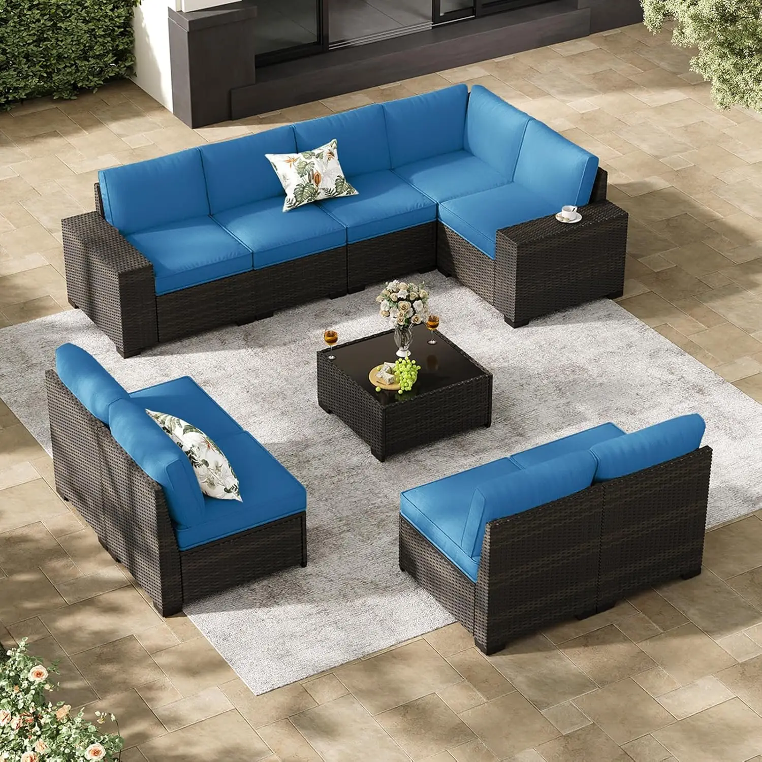 10-Piece Patio Furniture Set, All-Weather Outdoor Wicker Sectional Sofa with Cushions,Glass Table & Left and Right, Customized
10-Piece Patio Furniture Set, All-Weather Outdoor Wicker Sectional Sofa with Cushions,Glass Table & Left and Right, Customized