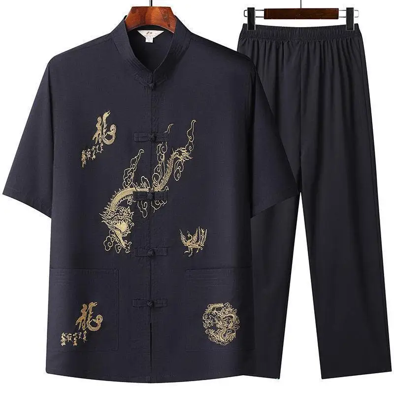 Men's Tang Chinese Style Summer Short Sleeved Suit Outfit Tai Chi Hanfu Frog Tops Long Pants Loose Daily Two Piece Sets
Men's Tang Chinese Style Summer Short Sleeved Suit Outfit Tai Chi Hanfu Frog Tops Long Pants Loose Daily Two Piece Sets