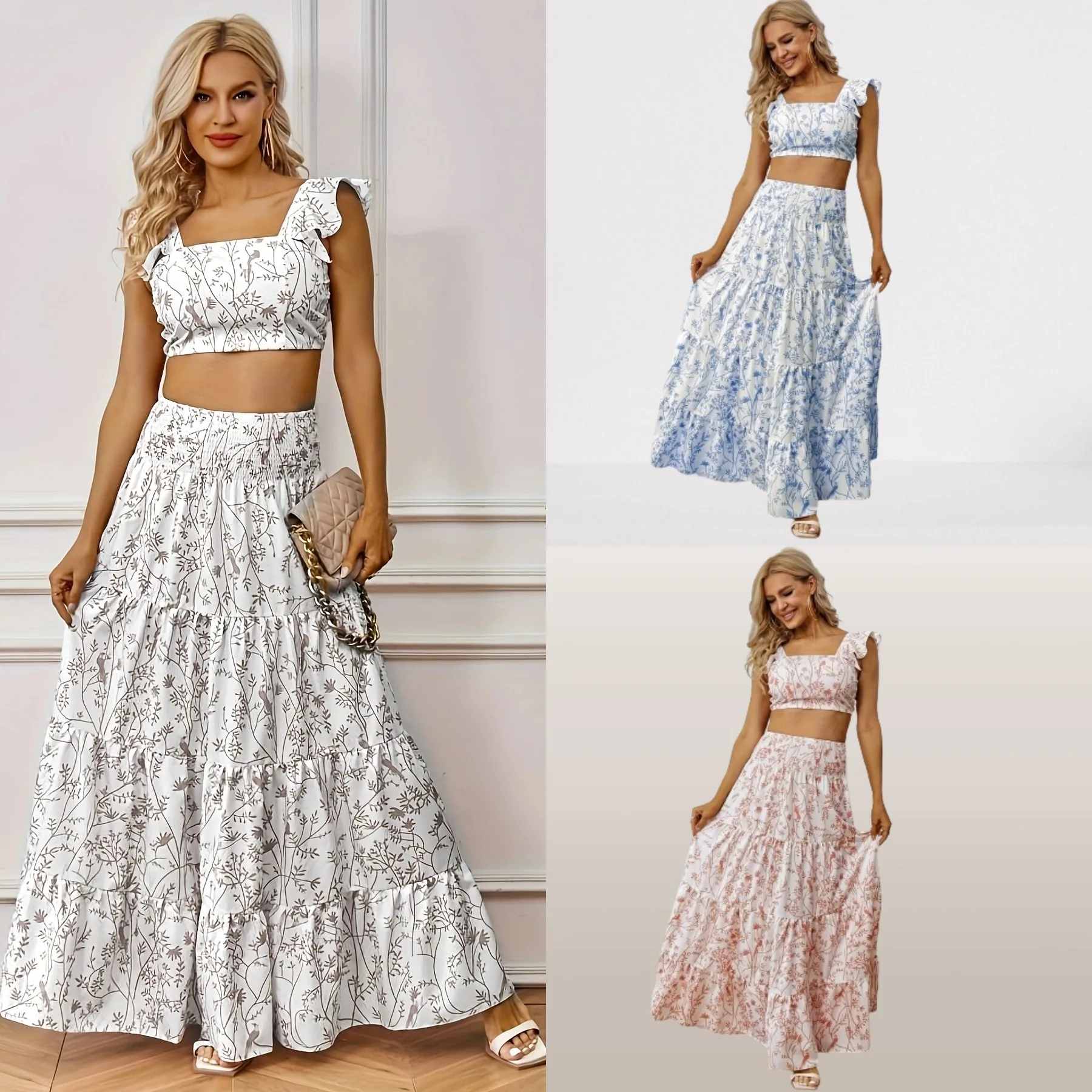 Mandylandy Printed Long Skirt Women Summer Sweet Dress Sets 2 Piece Sets Outfits Square Neck Short Top Printed Skirt Sets
Mandylandy Printed Long Skirt Women Summer Sweet Dress Sets 2 Piece Sets Outfits Square Neck Short Top Printed Skirt Sets