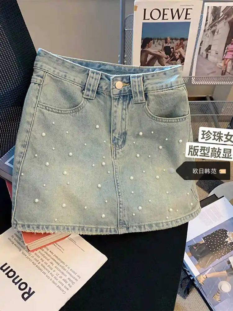 Summer High-Waisted Vintage Women Denim Short Skirt Pearl New Slim Sexy Korea Fashion Girl Cute Street A-line Mini Jeans Pants
Summer High-Waisted Vintage Women Denim Short Skirt Pearl New Slim Sexy Korea Fashion Girl Cute Street A-line Mini Jeans Pants