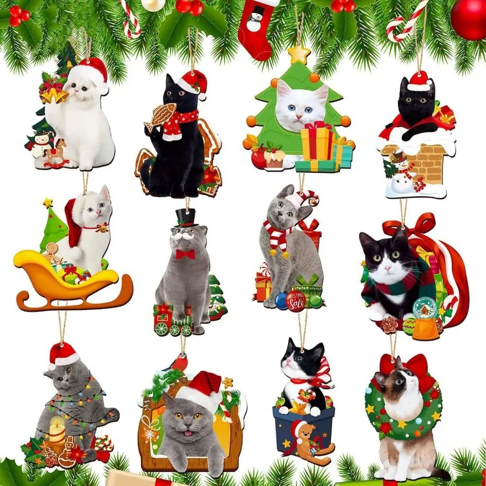 12pcs/set 2D Christmas Cat Pendant Wooden Cartoon Car Mirror Keychain Decorative Black Bear Christmas Ornament New Year
12pcs/set 2D Christmas Cat Pendant Wooden Cartoon Car Mirror Keychain Decorative Black Bear Christmas Ornament New Year