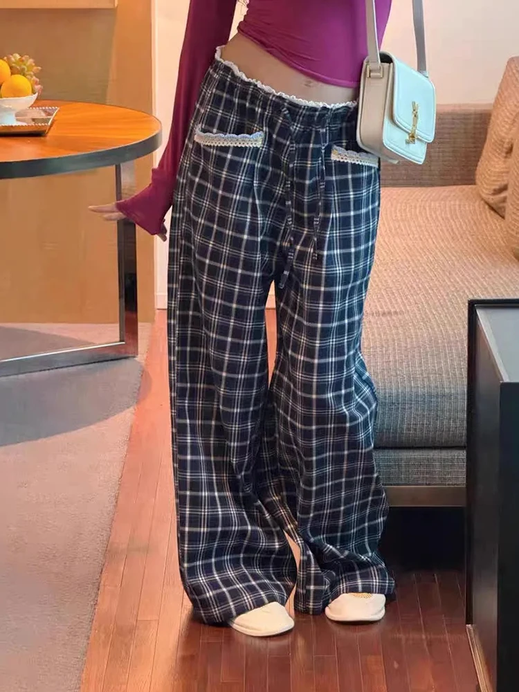 Vintage Plaid Pants Women Lace Patchwork Wide Leg Pants Korean Design Casual Sweet Loose High Waist Trousers Female Spring New
Vintage Plaid Pants Women Lace Patchwork Wide Leg Pants Korean Design Casual Sweet Loose High Waist Trousers Female Spring New