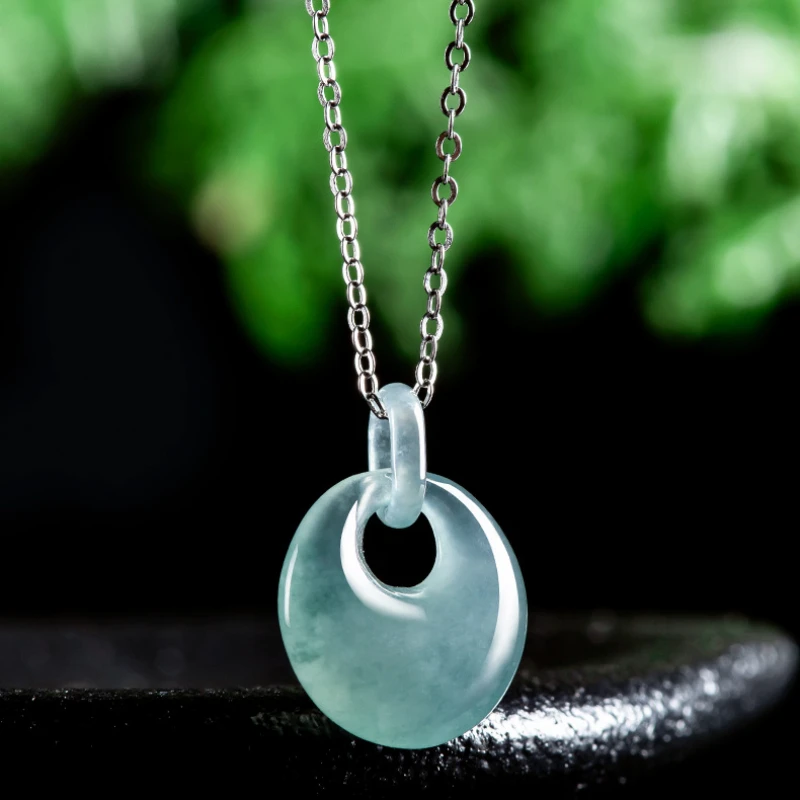 925 Silver Inlaid Natural Jadeite Blue Water Chain Peace Buckle Exquisite Pendant Fine Jewelry Women's Necklace Birthday Gift
925 Silver Inlaid Natural Jadeite Blue Water Chain Peace Buckle Exquisite Pendant Fine Jewelry Women's Necklace Birthday Gift