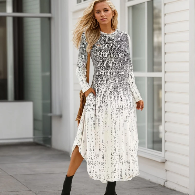 Elegant Print Side Pocket Dresses For Women New Fashion Vintage Crew Neck Pullover Pockets Long Sleeve Irregular Long Dresses
Elegant Print Side Pocket Dresses For Women New Fashion Vintage Crew Neck Pullover Pockets Long Sleeve Irregular Long Dresses