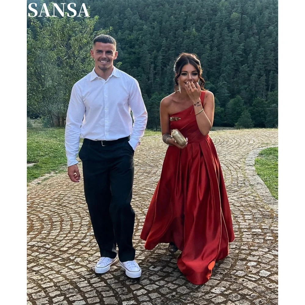 Sansa Elegant One Shoulder Winered Satin Evening Dress A-line Draped Floor-Length Wedding Dresses Sleeveless vestidos de fiesta
Sansa Elegant One Shoulder Winered Satin Evening Dress A-line Draped Floor-Length Wedding Dresses Sleeveless vestidos de fiesta