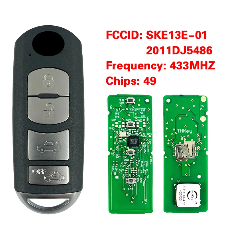CN026017 4 Button Remote Control For Mazda CX5 Smart key 434MHz with-Mitsubishi system SKE13E-02 49Chip FCC ID: WAZSKE13E02
CN026017 4 Button Remote Control For Mazda CX5 Smart key 434MHz with-Mitsubishi system SKE13E-02 49Chip FCC ID: WAZSKE13E02