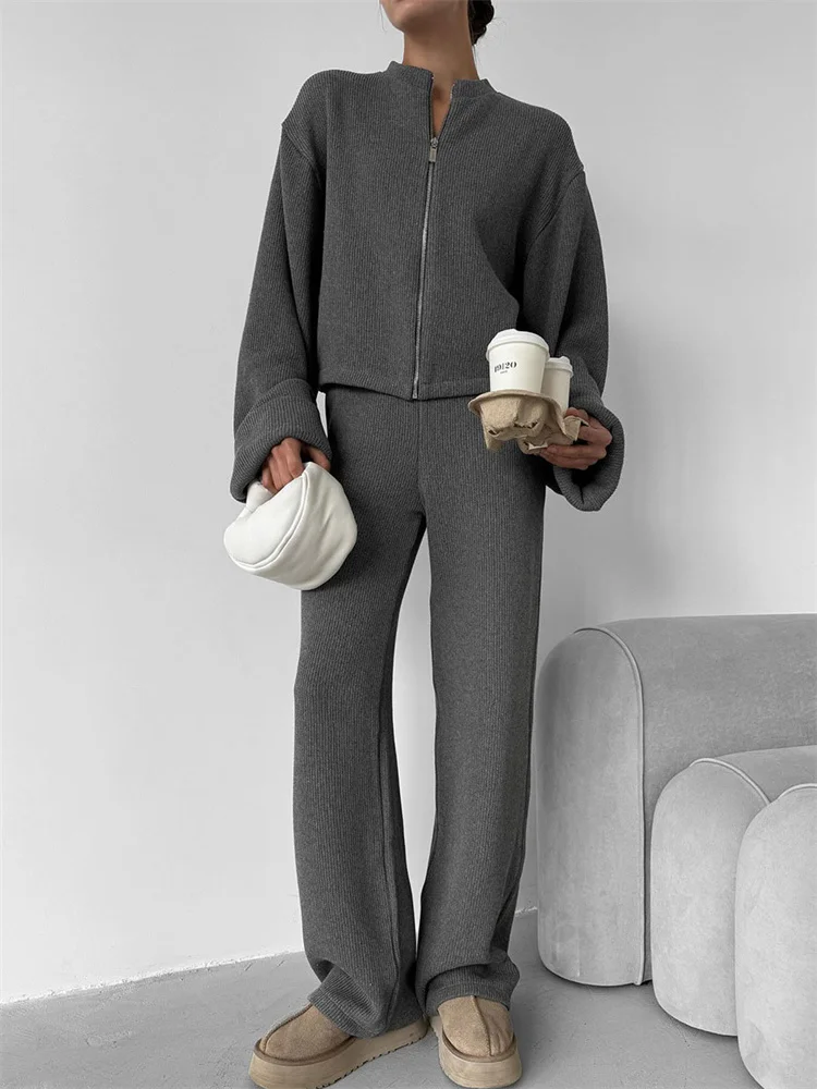 Tossy Knit Grey 2 Piece-Set Wide Leg Trousers Female Zipper Loose Long Sleeve Cardigan Coat And High Waist Women's Pants Sets
Tossy Knit Grey 2 Piece-Set Wide Leg Trousers Female Zipper Loose Long Sleeve Cardigan Coat And High Waist Women's Pants Sets