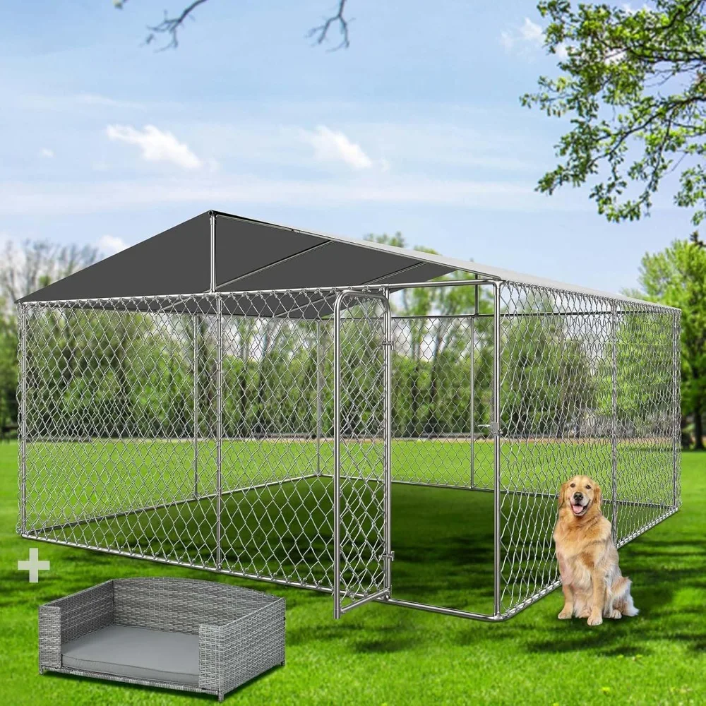 13×13 FT Large Dog Kennel Outdoor with Wicker Dog Bed, Heavy Duty Outdoor Dog Kennel Chain Link
13×13 FT Large Dog Kennel Outdoor with Wicker Dog Bed, Heavy Duty Outdoor Dog Kennel Chain Link
