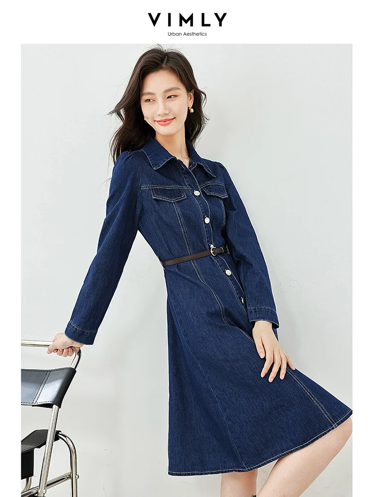 Vimly Vintage Denim Shirt Dress for Women 2023 Autumn Elegant Lapel Button Up Front Long Sleeve A Line Belted Jean Dresses 70721
Vimly Vintage Denim Shirt Dress for Women 2023 Autumn Elegant Lapel Button Up Front Long Sleeve A Line Belted Jean Dresses 70721