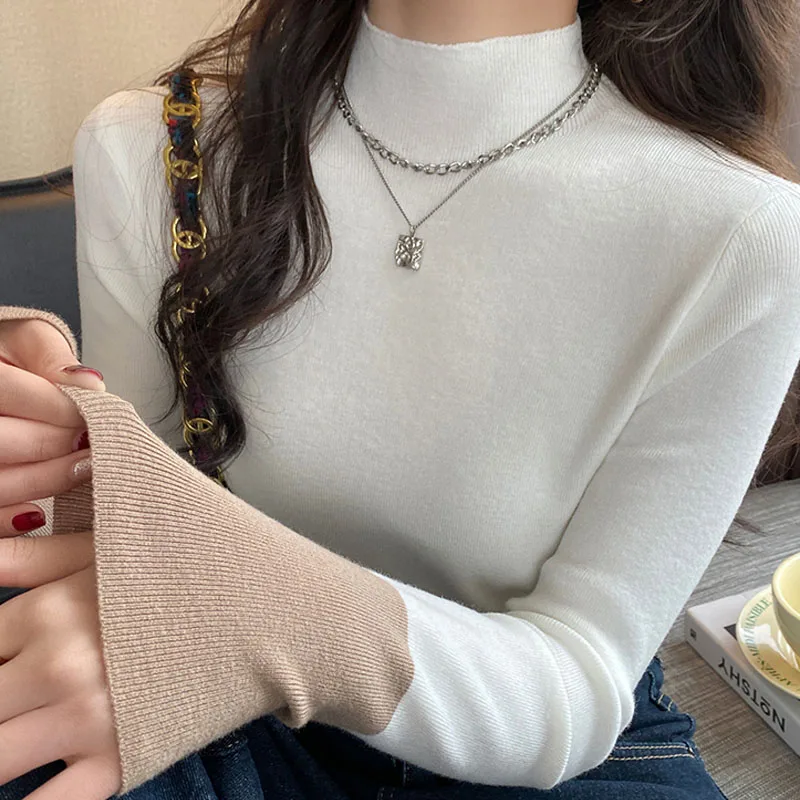 Women Clothing Knitted Sweater Women Pullovers Spliced New Long Sleeve Knit Sweater Pullover Women Tops Sweaters Mock Neck Q2339
Women Clothing Knitted Sweater Women Pullovers Spliced New Long Sleeve Knit Sweater Pullover Women Tops Sweaters Mock Neck Q2339