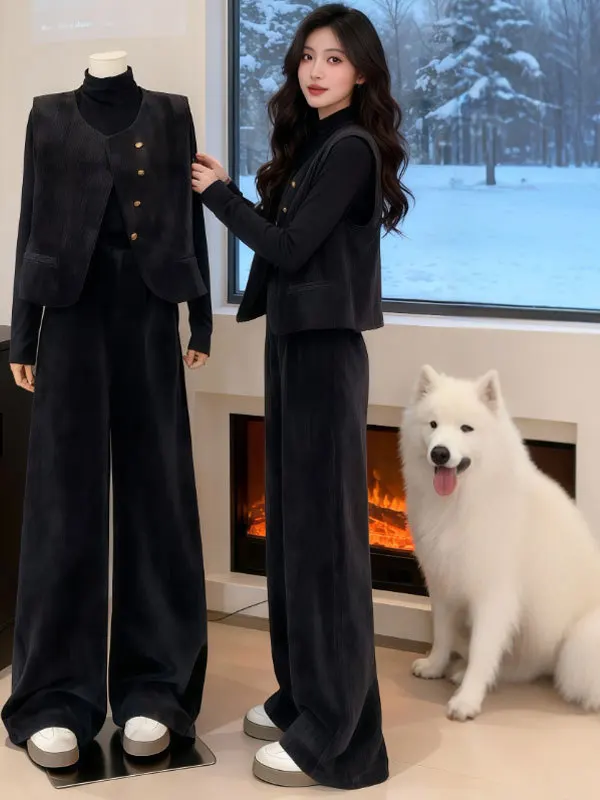 Korean Style Fashionable Three-Piece Set Vest Outerwear Base Shirt Wide Leg Pants Comfortable Long Sleeve round Neck Cotton B...
Korean Style Fashionable Three-Piece Set Vest Outerwear Base Shirt Wide Leg Pants Comfortable Long Sleeve round Neck Cotton B...