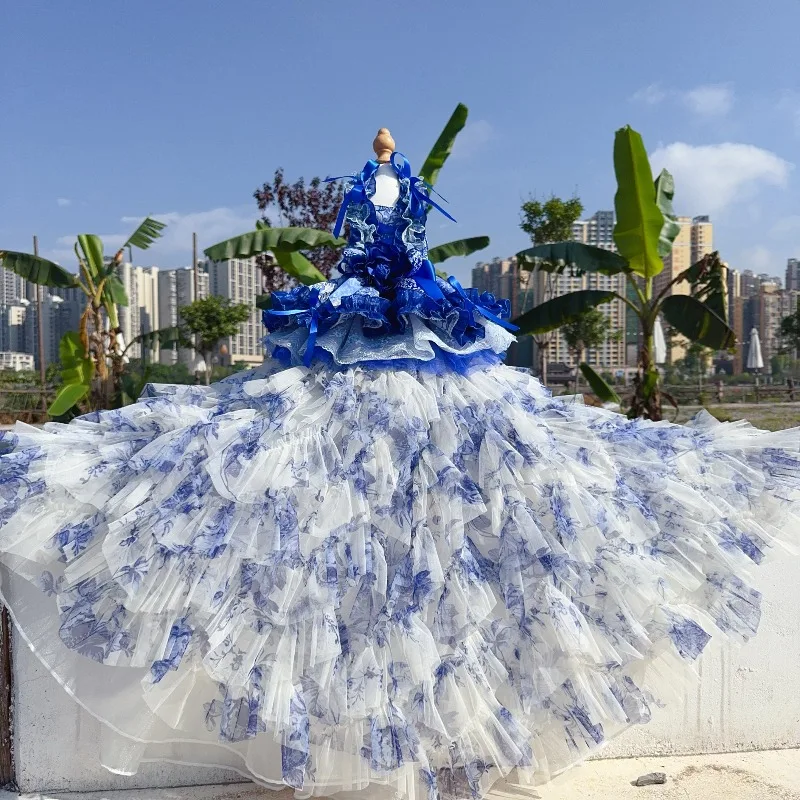 Fine Handmade Puppy Dog Clothing Flower Print Blue Lace Bow Luxury Long Tail Princess Dresses For Small Medium Dog Pet Clothes
Fine Handmade Puppy Dog Clothing Flower Print Blue Lace Bow Luxury Long Tail Princess Dresses For Small Medium Dog Pet Clothes