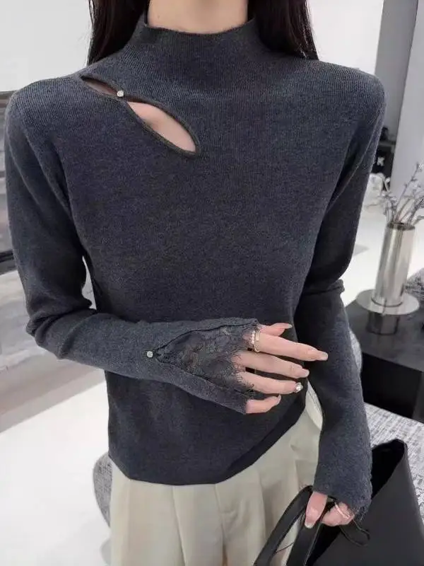 Women's Lace Splice Hollow out Knitted Top f High Collar Spring Autumn Inner Wear Soft Sle Ele Base irt
Women's Lace Splice Hollow out Knitted Top f High Collar Spring Autumn Inner Wear Soft Sle Ele Base irt