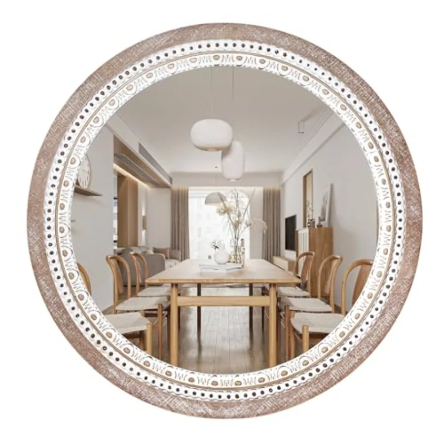 Rustic Farmhouse Round Mirror 24 Inch Wooden Frame, Boho Decorative Circle Mirrors for Bathroom Over Sink, Living Room, Entrywa
Rustic Farmhouse Round Mirror 24 Inch Wooden Frame, Boho Decorative Circle Mirrors for Bathroom Over Sink, Living Room, Entrywa
