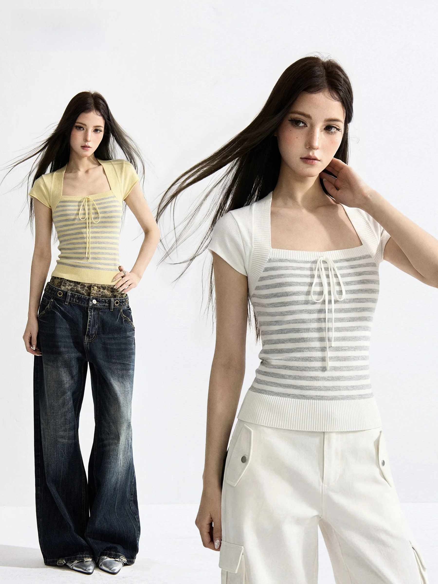 Slim Fit Stripe Design Summer Top for Women with Bow Tie Short Sleeve Fake Two-Piece Style Casual Wear Versatile for Various ...
Slim Fit Stripe Design Summer Top for Women with Bow Tie Short Sleeve Fake Two-Piece Style Casual Wear Versatile for Various ...