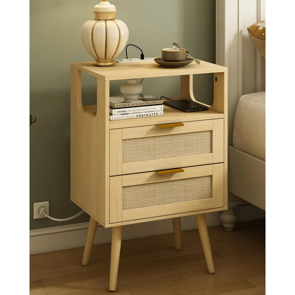Rattan Nightstand with Charging Station,Modern Bedside Table with 2 Storage Drawer and Open Wood Shelf, for Bedroom and Small Sp
Rattan Nightstand with Charging Station,Modern Bedside Table with 2 Storage Drawer and Open Wood Shelf, for Bedroom and Small Sp