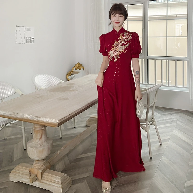 Toast Dress Bride Autumn Dresses Dresses Women Satin Puffy Short Sleeve Embroidered Long Dress Evening Dress
Toast Dress Bride Autumn Dresses Dresses Women Satin Puffy Short Sleeve Embroidered Long Dress Evening Dress
