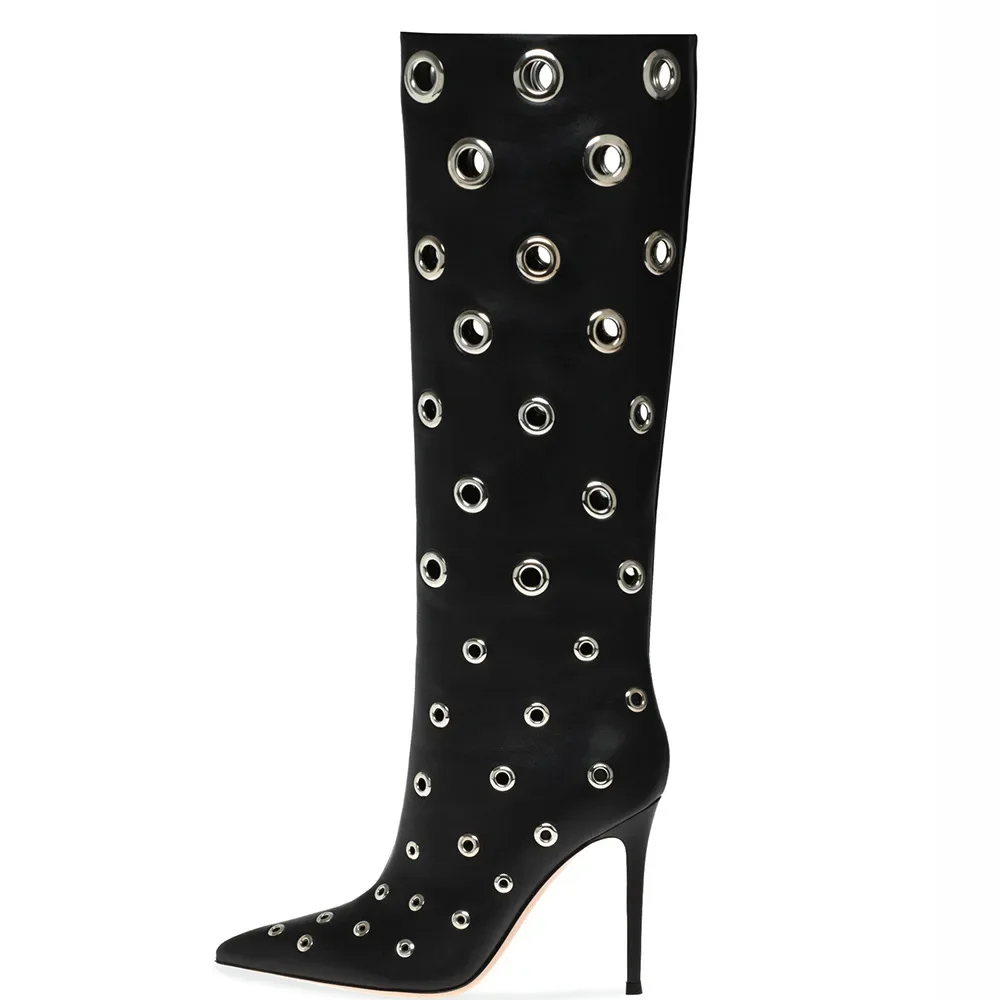 Gothic Style Metal Round Holes Decorated Stiletto Heel Knee High Boots Pointed Toe Cut-outs Punk Boots Slip On Women Footwear
Gothic Style Metal Round Holes Decorated Stiletto Heel Knee High Boots Pointed Toe Cut-outs Punk Boots Slip On Women Footwear