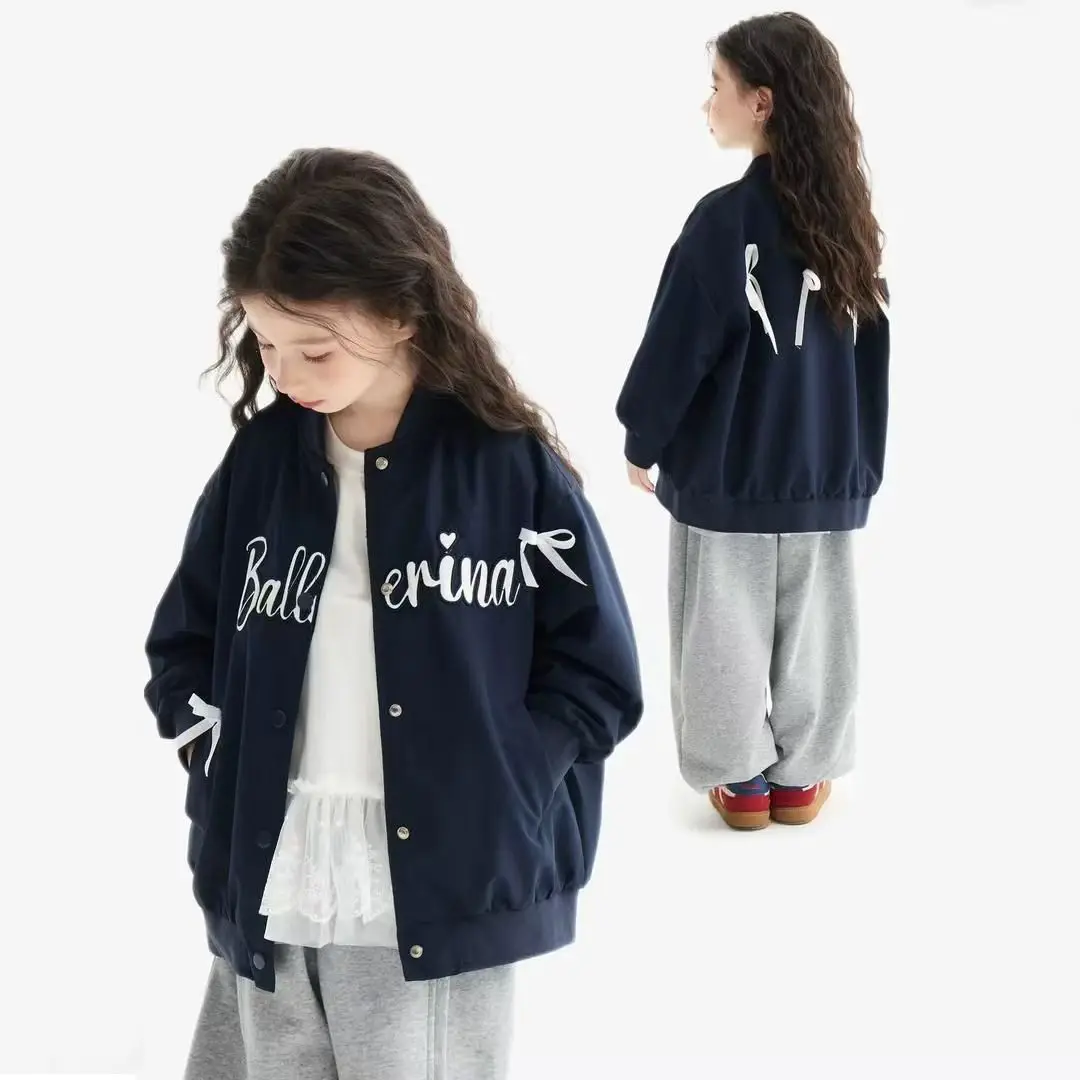 New Style Of Girls' Spring Coat Stylish Bow Top For Children And Girls Spring Outfit Fashionable Baseball Jacket
New Style Of Girls' Spring Coat Stylish Bow Top For Children And Girls Spring Outfit Fashionable Baseball Jacket