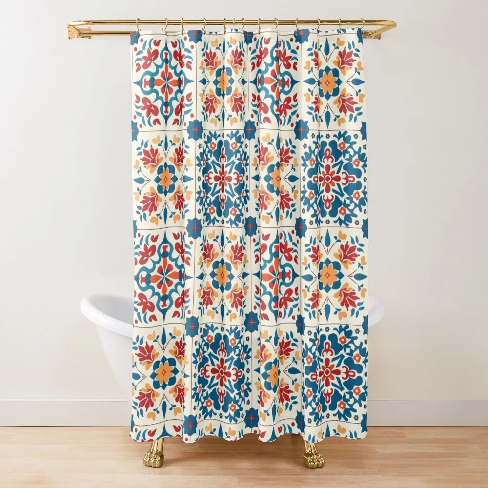 Spanish Tile Essence, Azulejo-Inspired Pattern Shower Curtain Set For Bathroom Washable Waterproof Fabric Shower Curtain
Spanish Tile Essence, Azulejo-Inspired Pattern Shower Curtain Set For Bathroom Washable Waterproof Fabric Shower Curtain