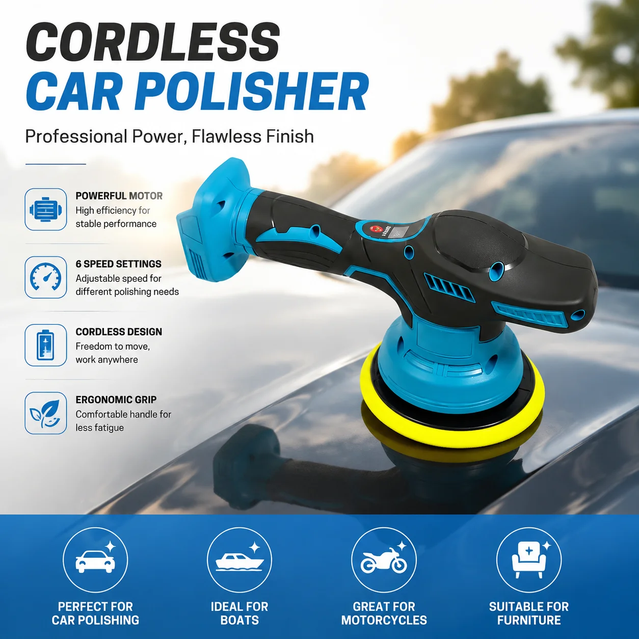 Cordless Car Polisher for 18V Battery Electric Polishing Waxing Sanding Sealing Glaze Auto Detailing Tool for Vehicle Paint Care
Cordless Car Polisher for 18V Battery Electric Polishing Waxing Sanding Sealing Glaze Auto Detailing Tool for Vehicle Paint Care