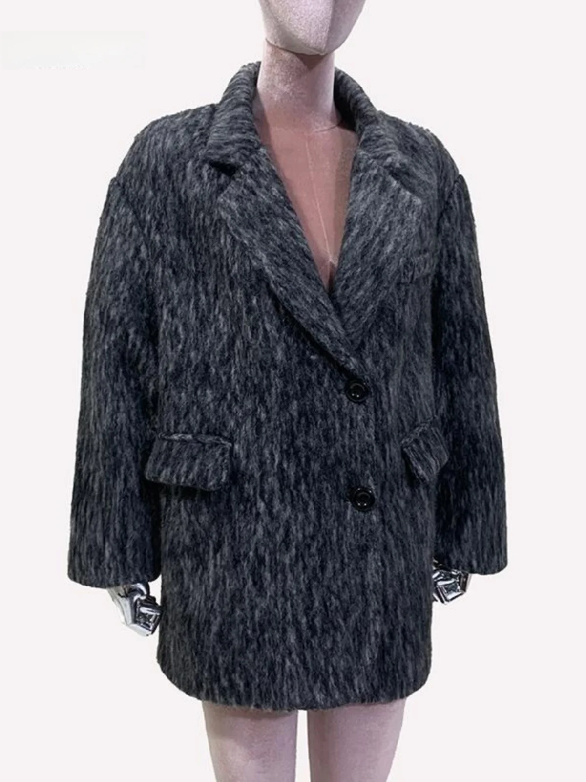 Nerazzurri Grey Woolen Suit Jacket Women's Shoulder Widthened Loose Korean Style Winter New Arrival Women's Fashion Outerwear
Nerazzurri Grey Woolen Suit Jacket Women's Shoulder Widthened Loose Korean Style Winter New Arrival Women's Fashion Outerwear