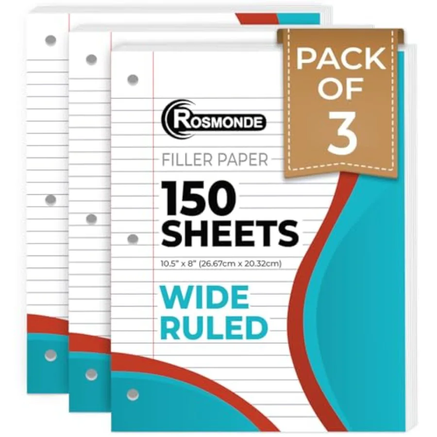 Loose Leaf Paper, 450 Sheets,,Sheets, 8" x 10.5", Bulk Notebook Paper, 3 Hole Punched, 150 Sheets/Pack, Paper for Binders, Loos
Loose Leaf Paper, 450 Sheets,,Sheets, 8" x 10.5", Bulk Notebook Paper, 3 Hole Punched, 150 Sheets/Pack, Paper for Binders, Loos