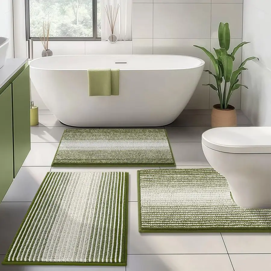 Bathroom Rugs Sets 3 Piece, Toilet Rugs UShaped Contour Bath Mat Set, Striped Absorbent Non Slip Chenille Shower Mat, Sage
Bathroom Rugs Sets 3 Piece, Toilet Rugs UShaped Contour Bath Mat Set, Striped Absorbent Non Slip Chenille Shower Mat, Sage