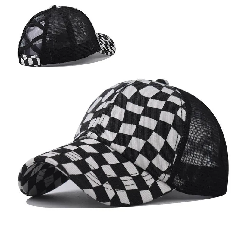 Classic Trucker Cap Checkerboard Back Opening Hat Ladies Tie Ponytail Baseball Mesh-Back Cap
Classic Trucker Cap Checkerboard Back Opening Hat Ladies Tie Ponytail Baseball Mesh-Back Cap
