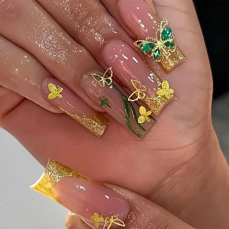 24pcs Long Square Fake Nail Butterfly Stick on False Nail Art Yellow Glitter French Press on Nails Tip Reusable Diamond Manicure
24pcs Long Square Fake Nail Butterfly Stick on False Nail Art Yellow Glitter French Press on Nails Tip Reusable Diamond Manicure