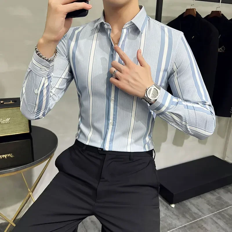 British Style Autumn New Striped Shirts Mens Long Sleeve Business Slim Fit Casual Shirt Homme Social Formal Wear Blouses 4XL-M
British Style Autumn New Striped Shirts Mens Long Sleeve Business Slim Fit Casual Shirt Homme Social Formal Wear Blouses 4XL-M