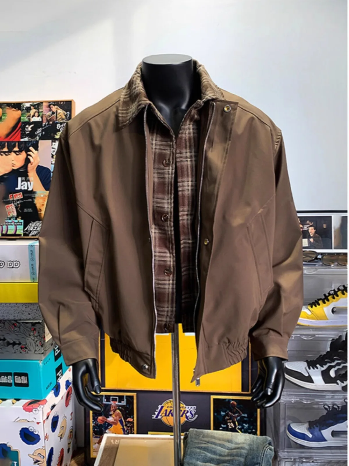 Brown Barn Sle irt Collar Jaet Men's Spring Autumn ort Workwear Baseball orm Plaid Patchwork Outerwear
Brown Barn Sle irt Collar Jaet Men's Spring Autumn ort Workwear Baseball orm Plaid Patchwork Outerwear