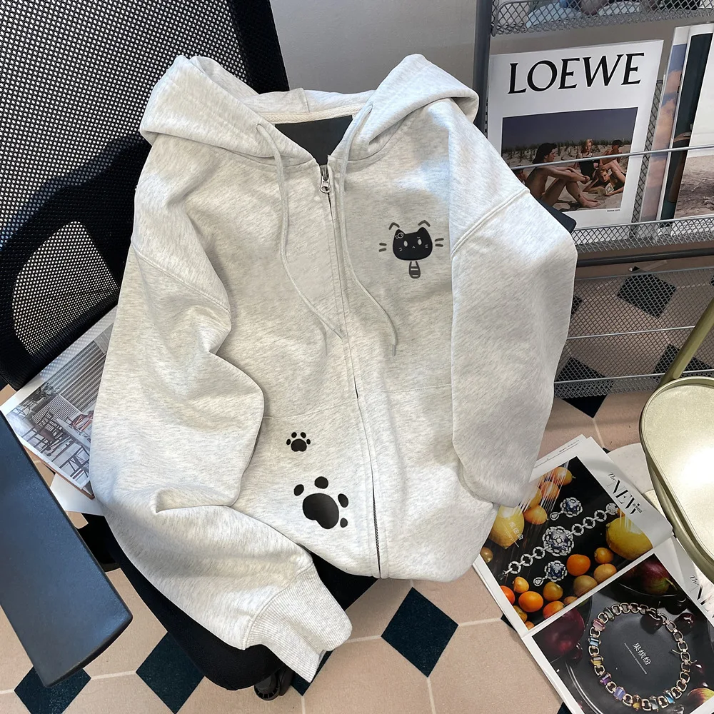 Women's Cat & Paw Print Zip-Up Hoodie, Casual Oversized Long Sleeve Hooded Sweatshirt, Soft Streetwear Daily Wear
Women's Cat & Paw Print Zip-Up Hoodie, Casual Oversized Long Sleeve Hooded Sweatshirt, Soft Streetwear Daily Wear