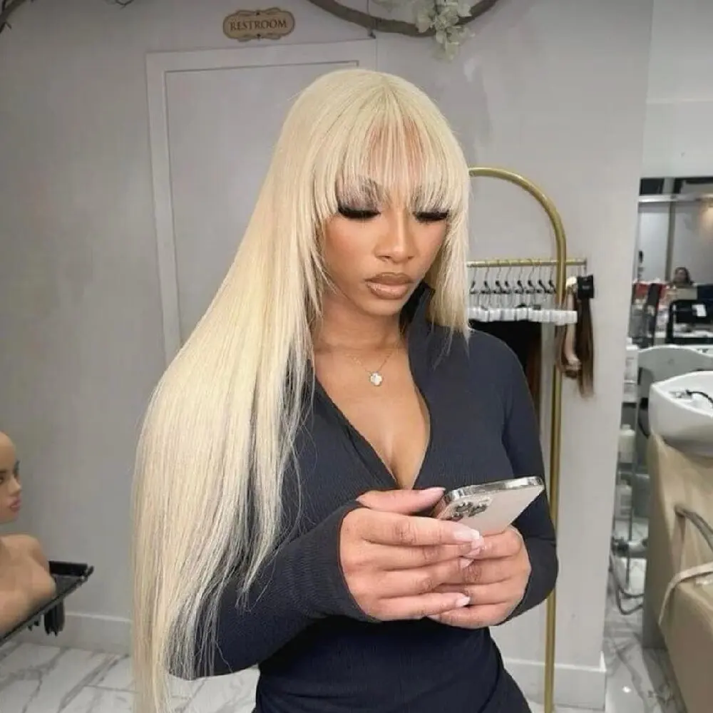 32 Inch 613 Blonde Human Hair Wig Full Machine Straight 250 density Brazilian Human Hair Wigs With Bangs For Women
32 Inch 613 Blonde Human Hair Wig Full Machine Straight 250 density Brazilian Human Hair Wigs With Bangs For Women