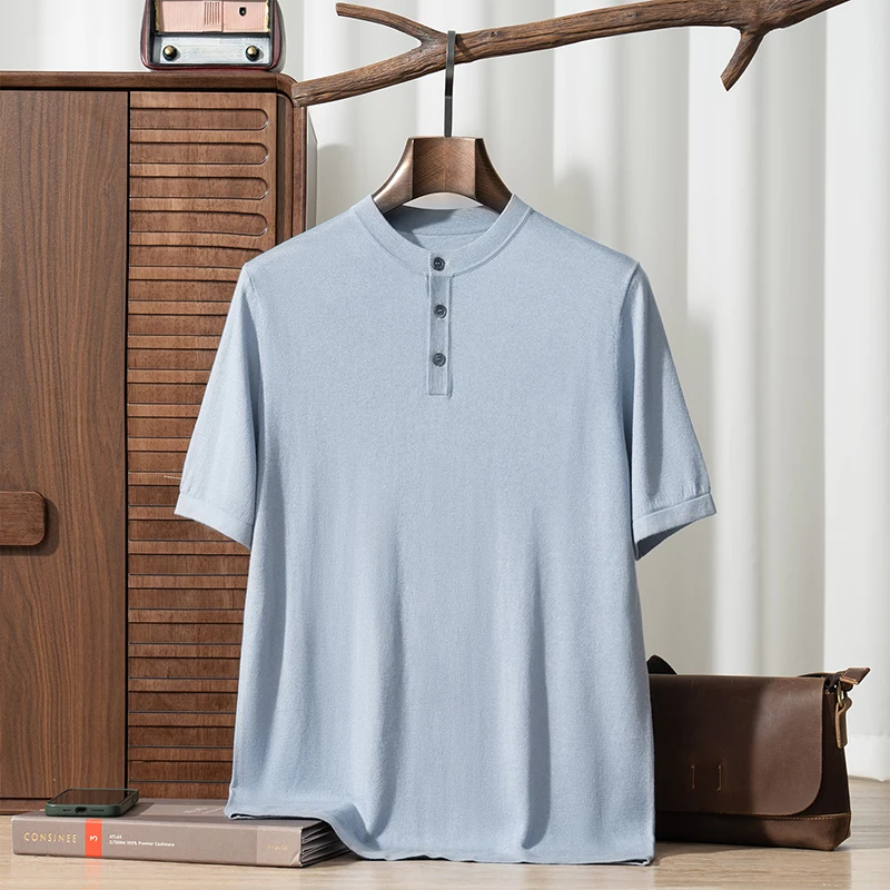 Men's Fine Spun Cashmere Round Neck T-Shirt Short Sleeve 10% Cashmere 20% Wool 70% Mulberry Silk Summer Thin Casual Knitted Top
Men's Fine Spun Cashmere Round Neck T-Shirt Short Sleeve 10% Cashmere 20% Wool 70% Mulberry Silk Summer Thin Casual Knitted Top