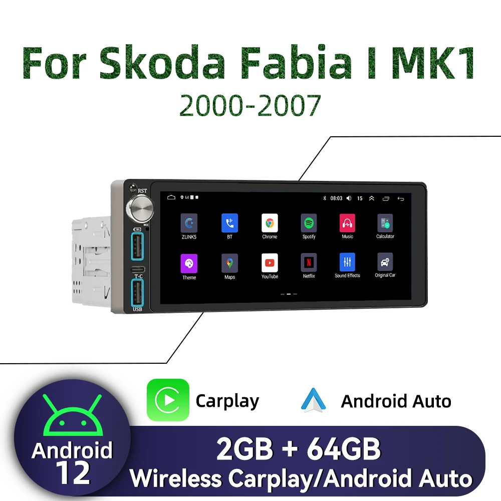 Carplay 6.86" Screen Multimedia 1Din Android Car Radio for Skoda Fabia 1 I MK1 2000-2007 Head Unit Autoradio Stereo Navigation
Carplay 6.86" Screen Multimedia 1Din Android Car Radio for Skoda Fabia 1 I MK1 2000-2007 Head Unit Autoradio Stereo Navigation